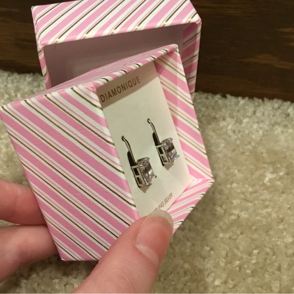 Diamonique Rectangular Dangle Sterling Silver Ear… - image 5